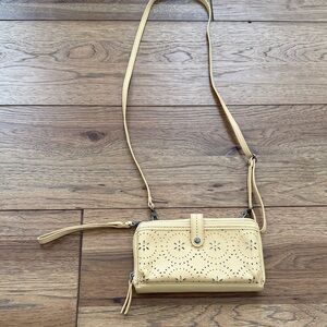 Chic Floral Cutout Crossbody Bag in Tan
